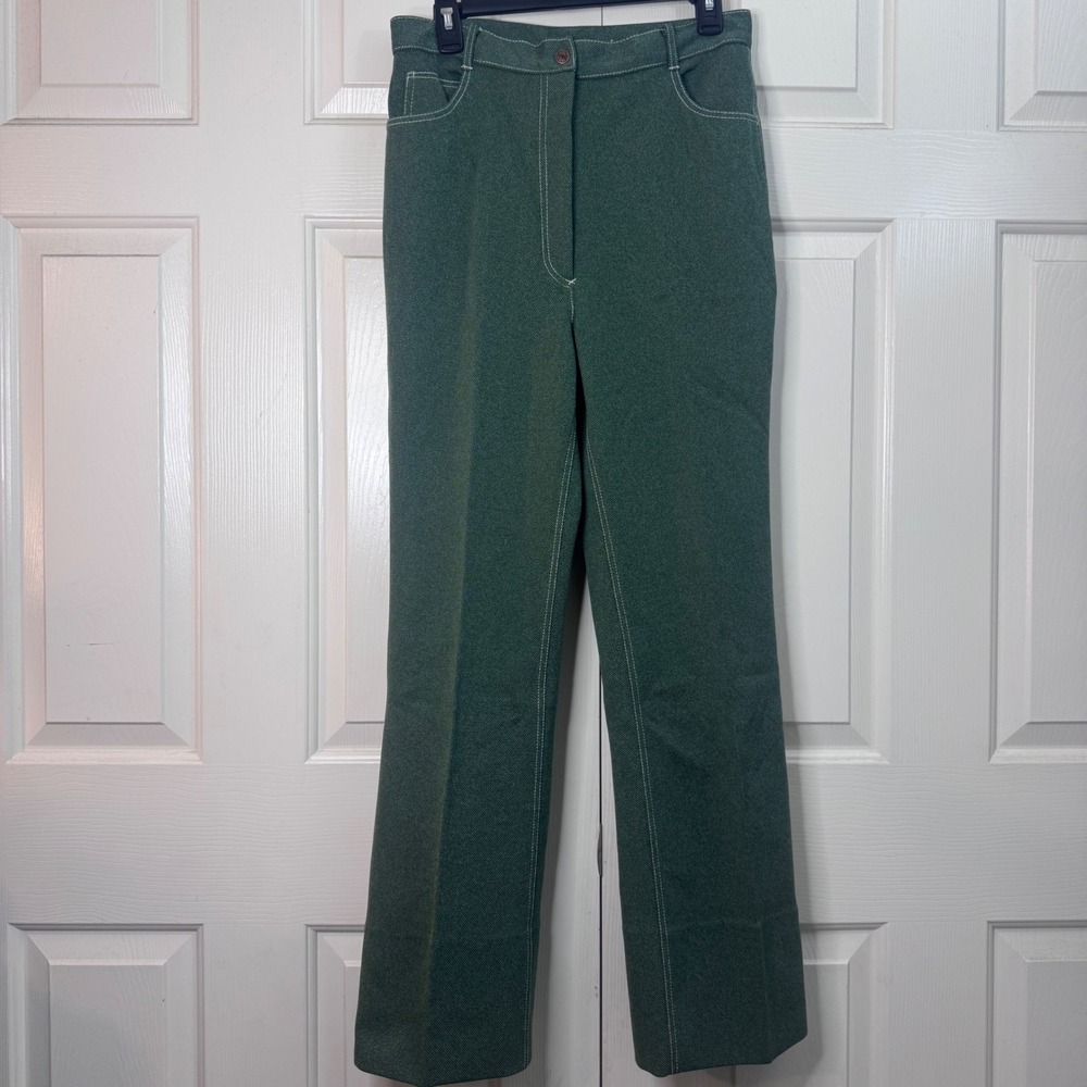 1970 VTG Sears Womens High Waist Faux Green Denim Straight Leg Jeans Sz 14